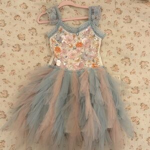 Ooh! La, La! Couture Pastel Blue and Blush Flower Tulle Dress
